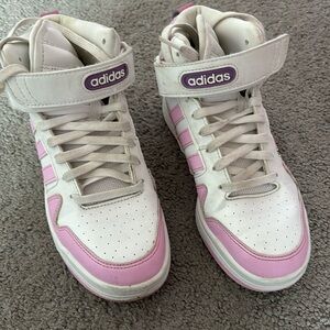 Girls Adidas high tops, purple and white size 3.5